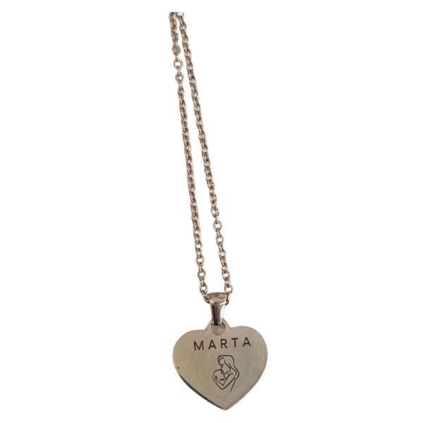 Joyería personalizada: Collar Corazón grabado con letra A plateado